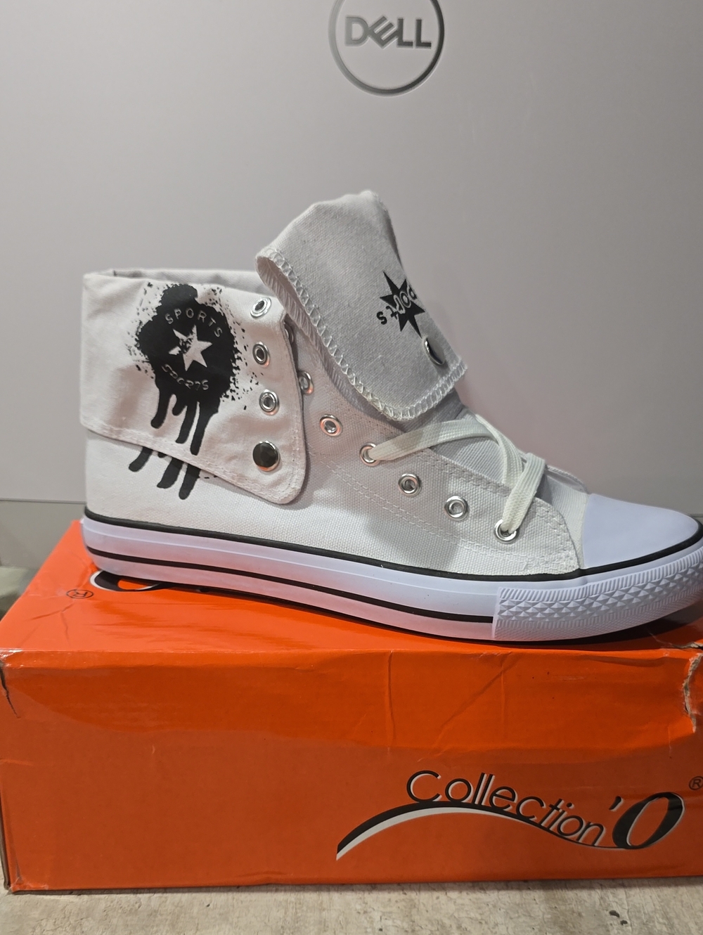 White High-Top Canvas Sneakers with Black Logo